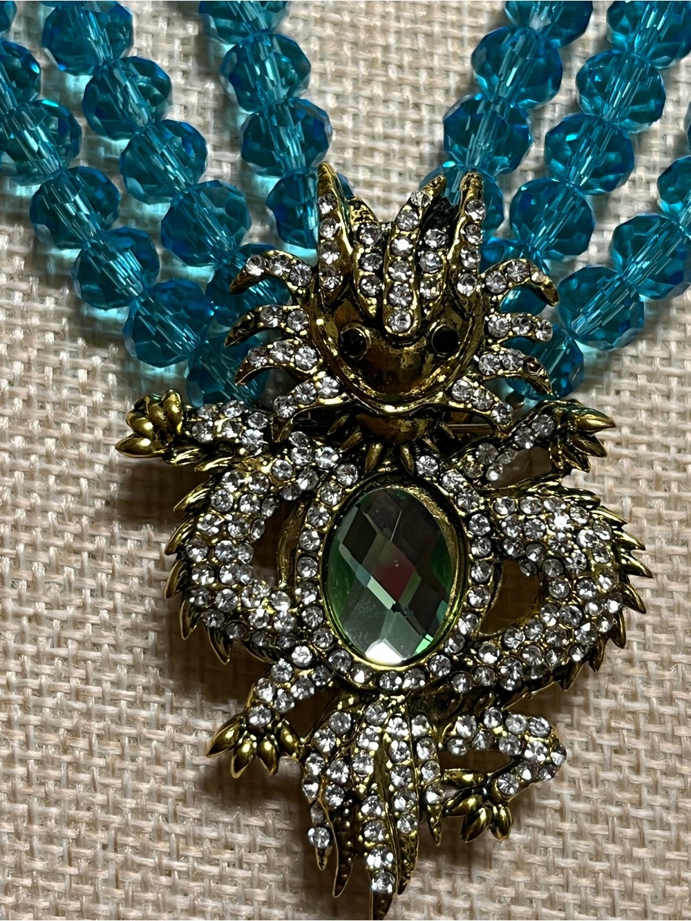 Multi-Strand Teal Crystal” Bearded Dragon”-Statement Necklace - Unbranded - Picture 3 of 10